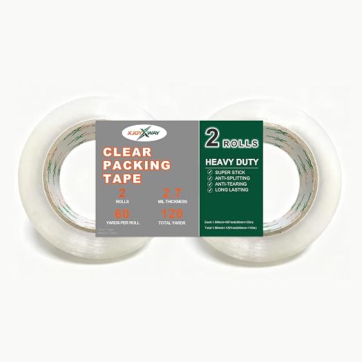 Clear Packing Tape, 1.88" x 60 yds, 2Rolls,Tape for Shipping Packaging Moving Sealing, Thicker Clear Packing Tape, (2.7Mil x 1.88" x 60Yds)
