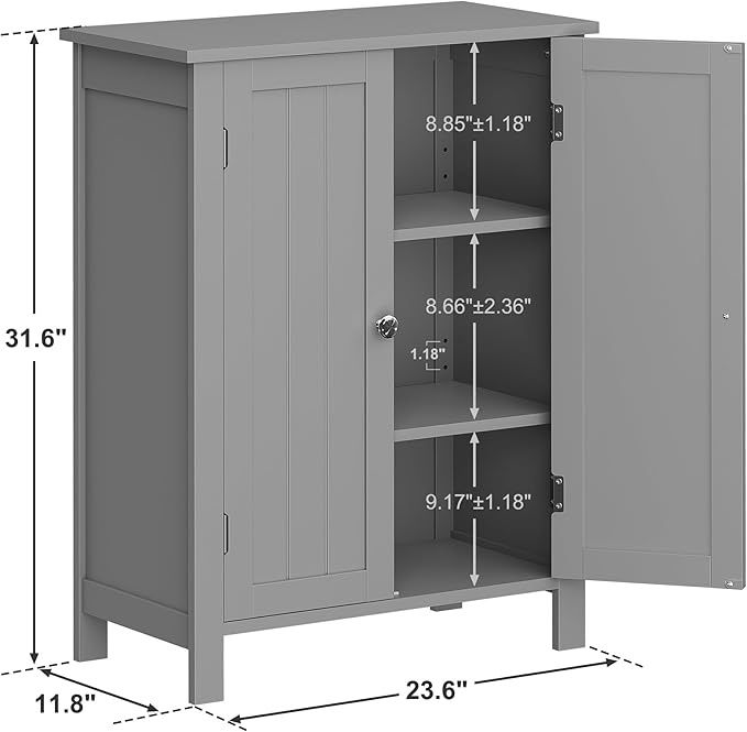 SUPER DEAL Modern Bathroom Floor Storage Cabinet with Adjustable Shelf and Double Door Rust Proof, Living Room Modern Home Furniture Storage Organizer Cabinet, Grey
