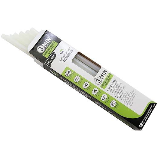 Surebonder Construction Professional Grade Adhesive Hot Melt Glue Sticks - Full Size 10" L, 0.43" D - for Home Repairs & Strong Bonds, 18 Glue Sticks (3 Minute Open Time)