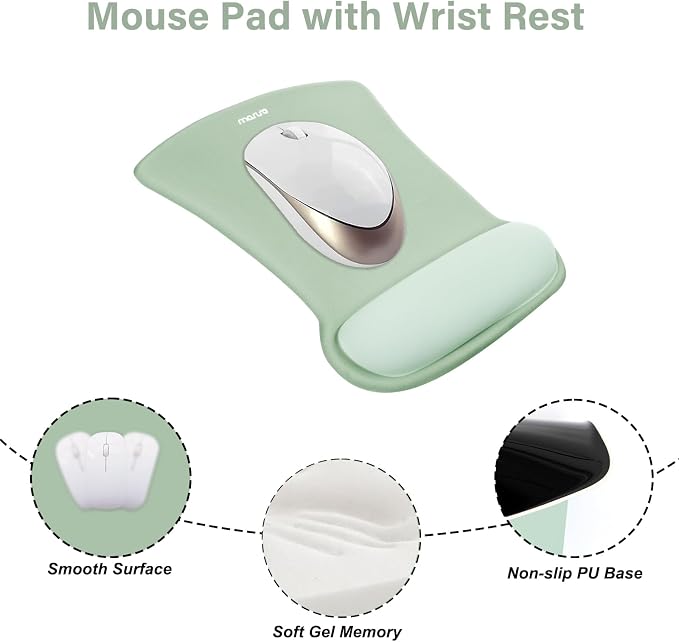 MOSISO Wrist Rest Support for Mouse Pad&Keyboard Set, Green | Ergonomic Mousepad&Coaster Non-Slip Base Home/Office Pain Relief&Easy Typing Cushion with Neoprene Cloth&Raised Memory Foam