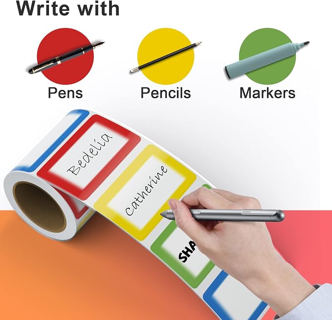 MFLABEL® Colorful Plain Name Tag Labels - 200 Stickers, 3.5 x 2.25 Inch, Colorful Border Name Tags for Office, Meetings, School, Home, Events, and Parties