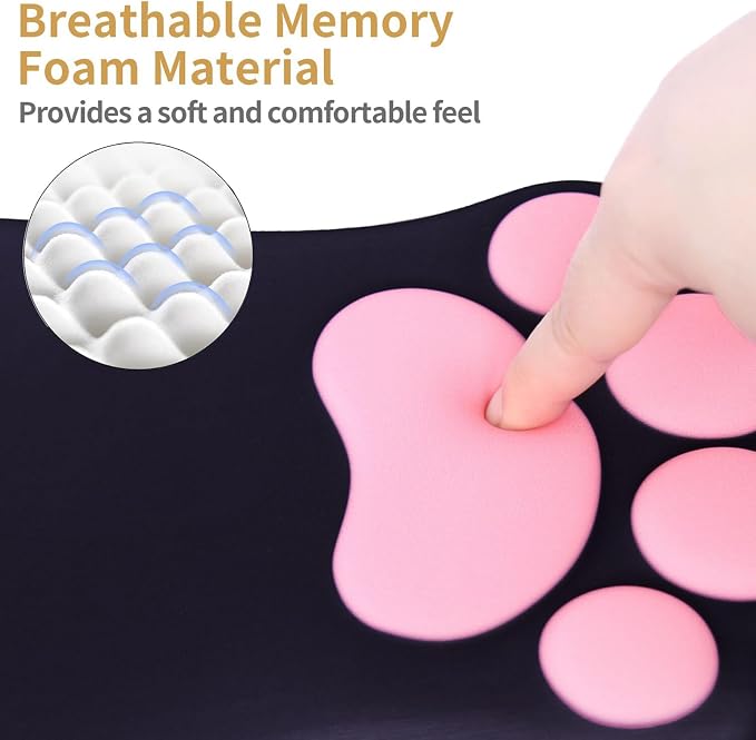 L-SPOUTTO Ergonomic Mouse Pad with Wrist Rest,Black Mouse Pad Wrist Support | Cute Cat Paw Comfortable Massage Design,Computer Pain Relief Mousepad with Non-Slip PU Base for Desk Laptop Gaming