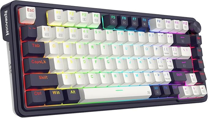 Redragon K673 PRO 75% Wireless Gasket RGB Gaming Keyboard, 3-Modes 81 Keys Compact Mechanical Keyboard Hot-Swap Socket, Dedicated Knob Control and Sound Absorbing Pads, Linear Red Switch