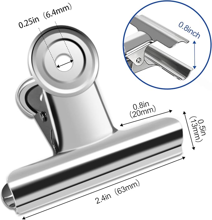10 Pack Large Metal Hinge Clips - 2.5 Inch Silver Bull Hinge Paper Clips for Crafts, Drawing, Food Bags at Home, Office, School, Shop