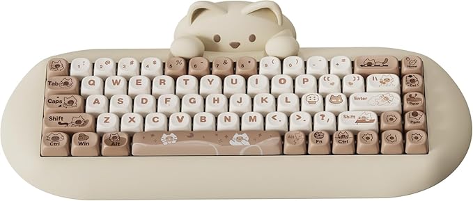 YUNZII C68 Wireless Mechanical Keyboard,65% Layout,Hot Swap,Triple Mode BT5.0/2.4G/Wired, RGB Backlit NKRO,Cute Cat Silicone Ergonomic Design for Win/Mac (Brown, Milk Switch) | Wireless Triple Mode BT5.0/2.4G/Wired, RGB Backlit NKRO, Cute Cat Silicone ...
