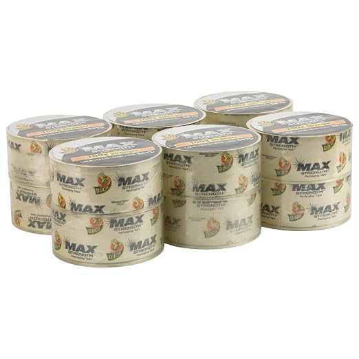 Duck Max Strength Clear Packing Tape Refills – 12 Rolls of Maximum Strength Heavy Duty Packaging Tape for Shipping & Moving, Strong Packing Tape for Boxes, 1.88 Inch x 54.6 Yards, Clear (287734)