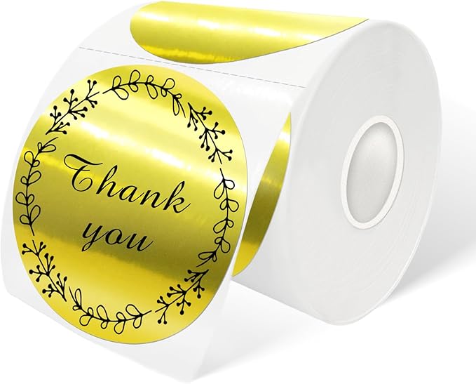 3" Circle Holographic Thermal Label Stickers Gold, Self-Adhesive Circle Direct Thermal Labels, Multi-Purpose Roll Sticker Labels for DIY Logo Design, QR Code, Name Tag（ 300 Labels,1 Roll）