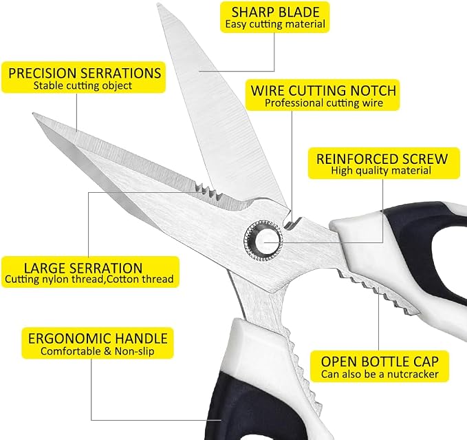 Utility Scissors Heavy Duty, Heavy duty Shears Stainless Steel Blades with Protective Case, Multipurpose Scissors for Cutting Cardboard, Fabric, Carpet, Leather, Wire (White Set)