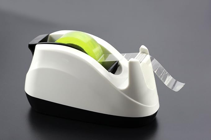 Heavy Base Nonskid Desk Tape Dispenser One-Hand Dispensing (White)