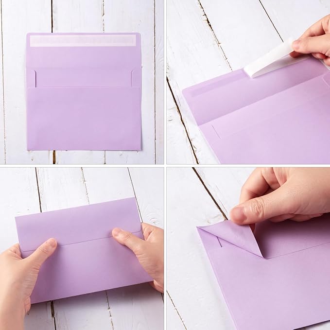 50 Pack 5 x 7 Envelopes Colored Self Seal for Wedding, Party Invitations, Greeting Cards, Announcements, Photos, 5.24 x 7.21 Inches (Light Purple)