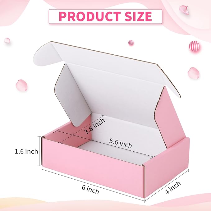 Spakon 50 Packs Shipping Boxes Cardboard Corrugated Mailer Packaging Boxes for Small Business Cute Small Box Cardboard Carton Box Mailers for Packaging Product(Pink,6 x 4 x 1.6 Inches)