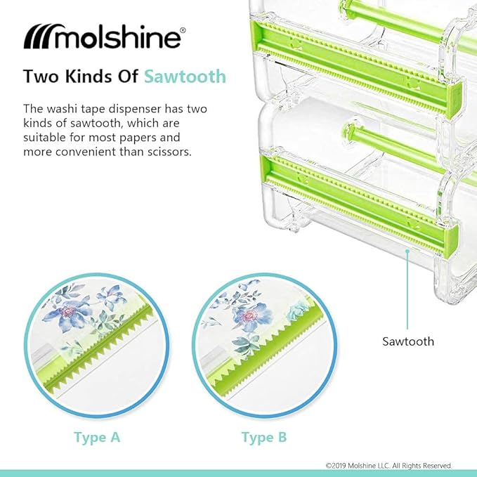 molshine 2 Pack Transparent Desktop Multi Washi Masking Tape Storage Dispenser,Tape Cutter,Tape Roll Holder (Not Include Masking Tape) (Yellow)