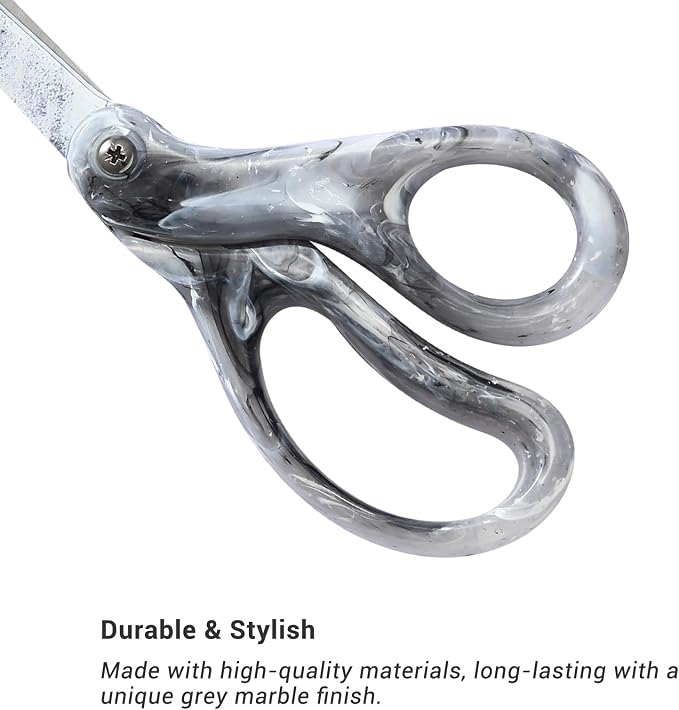 LIVINGO Fabric Scissors 8" Heavy Duty Shears All Purpose Marble Gray | Durable Stainless Steel Blades, Comfortable Smooth Grip, Clothing Fabric Paper Sewing Craft Cutting