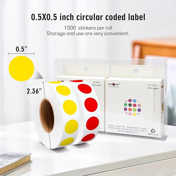 PARLAIM 1/2" Circle Dot Stickers 2 Rolls Pack 2000 Color Coded Labels for Home Commerce Business, Red + Yellow