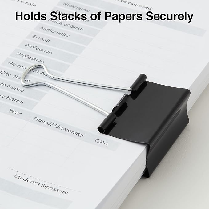 Staples Binder Clips, Large Size, 2" Width, 1" Capacity, Black – Heavy‑Duty Clips for Thick Documents & Files