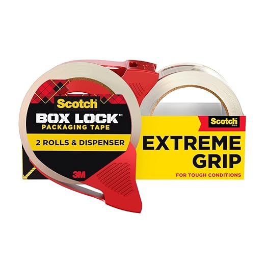 Scotch Box Lock Packaging Tape, 2 Rolls with 1 Refillable Dispenser, 1.88 in x 54.6 yd, Extreme Grip, Sticks Instantly to Any Box (Pack of 6)