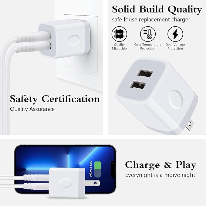 Wall Charger,USB Brick 3Pack 2.1A/5V Dual Port USB Plug Charger Cube Power | Adapte Fast Charging Block for iPhone 17 16e 16 15 14 13 12 Pro Max 8 7 6 Plus 5S,iPad,Samsung Galaxy S8 S7 S6,Android Phone