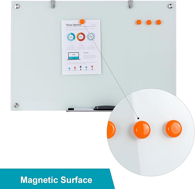 Wingwise Glass Dry Erase Board, 36 x 24 Inches Magnetic Glass Whiteboard | Wall Mount, 3' x 2' Frameless Glass Board for Office, Home, School
