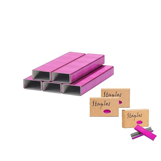 NatSumeBasics 3000 Rose Red Staples 26/6 Standard Colored Staple Refill for Desk Stapler, 1000 Per Pack, Total 3 Pack Staples (Rose Red)