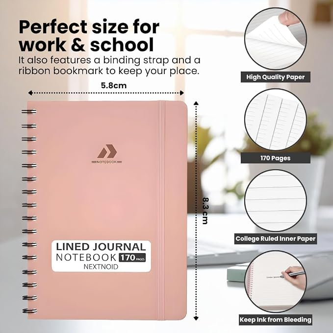 Nextnoid A5 Lined Spiral Notebook - 170 Pages, College Ruled, Abstract Blue | Hardcover Notebook for Everyday Writing, A5 Size (5.8" x 8.3") Journal for Work and School, Daily Journaling and Notetaking