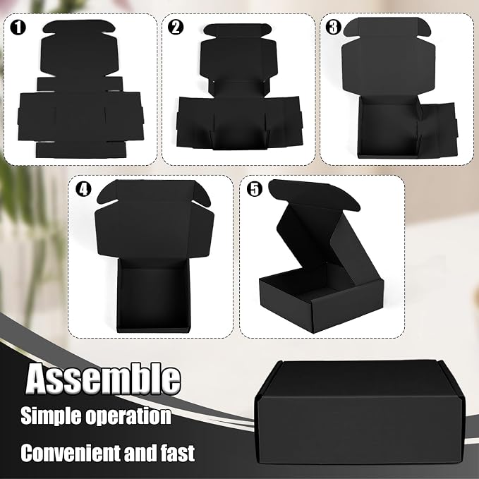 Small Shipping Boxes, 50 Pack Cardboard Box Corrugated Mailer Boxes Small Corrugated Boxes For Shipping Packaging Craft Gifts Giving Products, 6 x 4 x 1.6 Inches (Black)