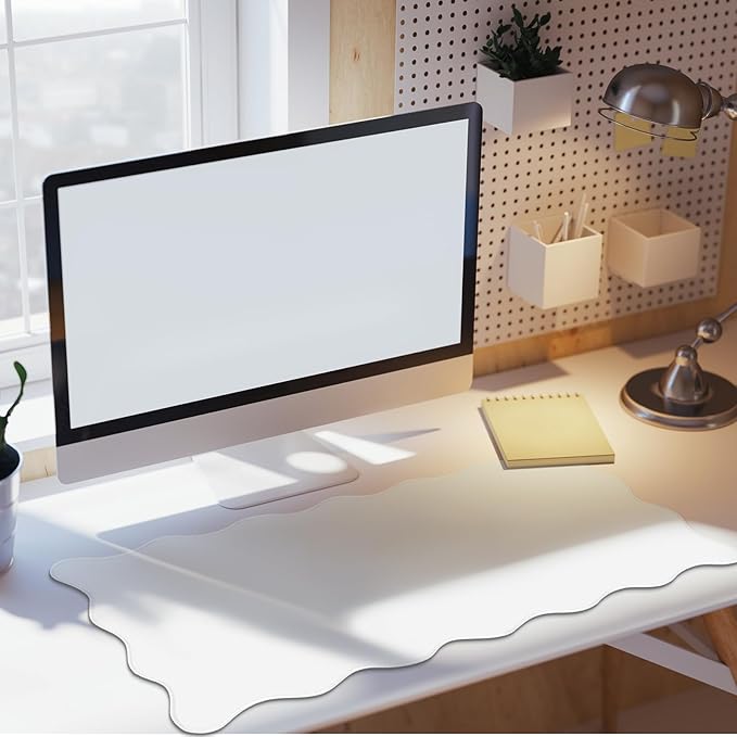 Scalloped Desk Mat Large Scalloped Piping Cute Desk Mat Aesthetic Preppy Table Pad Large Nonslip Pad with Edge Stitching Waterproof Gaming(White,23.62 x 13.78 Inches)