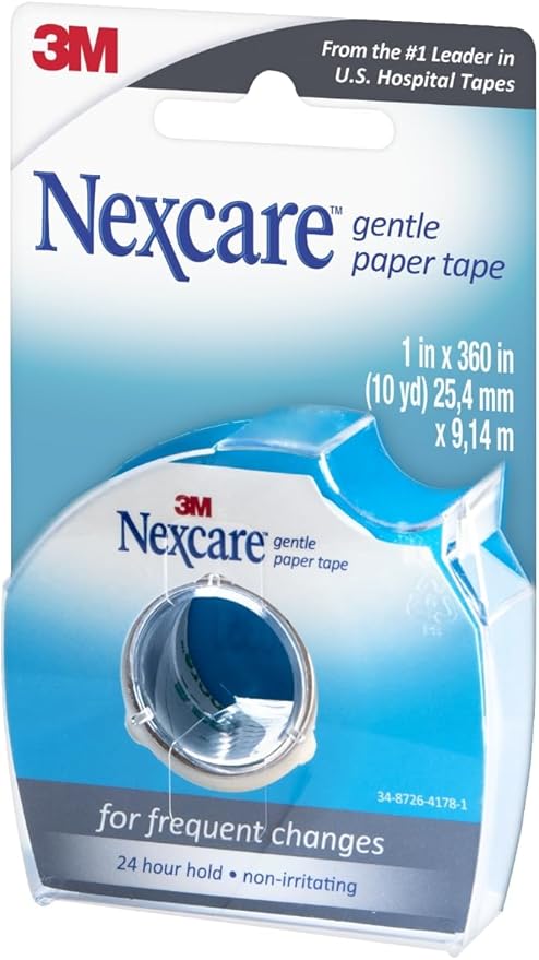Nexcare Gentle Paper Tape Dispenser, Medical Paper Tape, Secures Dressings and Lifts Away Gently - 1 in x 10 Yds, 1 Dispenser