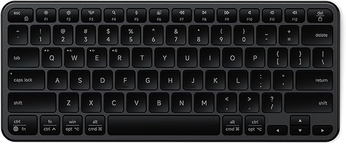 Satechi Slim EX1 Wireless Keyboard, Compact Keyboard for Mac, Windows, Android, Multi-Device 4-in-1 Connectivity (3X Bluetooth + 2.4GHz), Instant OS Remap, USB-C Rechargeable Battery, Space Black
