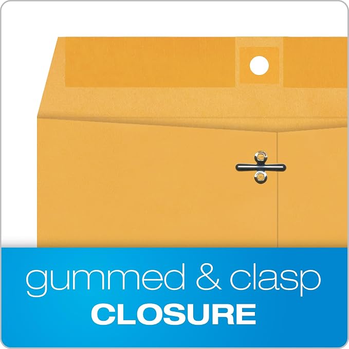 Quality Park 8-3/4 x 11-1/2 Clasp Envelopes, Clasp and Gummed Closures for Storing or Mailing, Extra Heavy-Duty 32 lb Kraft Paper, 100 per Box (QUA37787), Light Brown