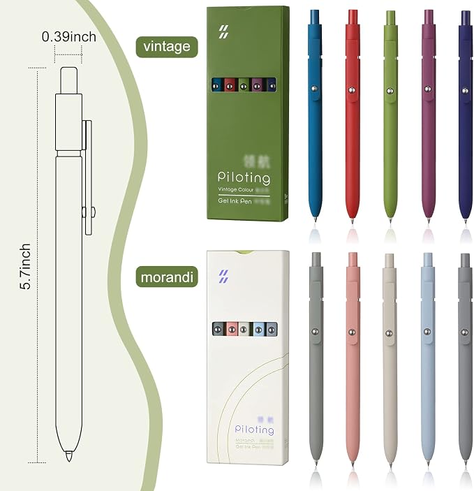 Epakh 10 Pcs Gel Pens, 0.5mm Quick Dry Black Ink Pens Fine Point Smooth Writing Pens Retractable Ballpoint Pens, Aesthetic Pens Office Supplies Gifts for Women Men School Office(Rustic Color)
