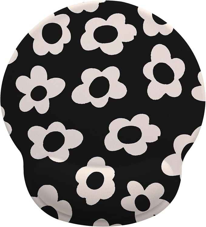 Cute White Flowers Mouse Pad with Gel Wrist Support, Smooth Surface Ergonomic Mouse pad, Non-Slip Pain Relief Desk Mat for Gaming, Work & Office Desktop