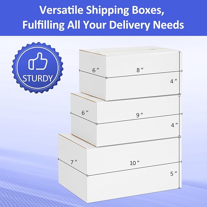 Eupako 12 Pack Small Shipping Boxes Assorted Sizes, 8x6x4 & 9x6x4 & 10x7x5 4 PCS Each Small Boxes, White Corrugated Box Mailers, Cardboard Boxes for Packaging Small Business, Mailing
