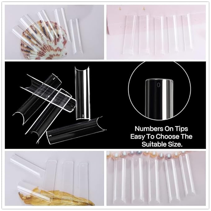 UNA GELLA No C Curve Nail Tips 504 PCS Extra Long XXL Tapered Square Nail Tips Half Cover Nails tips Straight Shape For French Acrylic Nails False Fake Clear Tips Square Shape with Box
