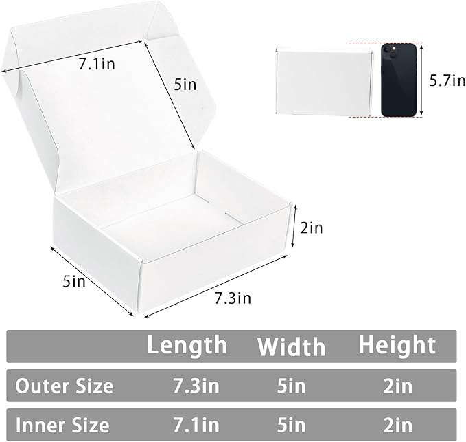 White Shipping Boxes Small 7x5x2 Inches, 45 Pack Corrugated Cardboard Mailer Boxes for Packaging Small Business Mailing Gift