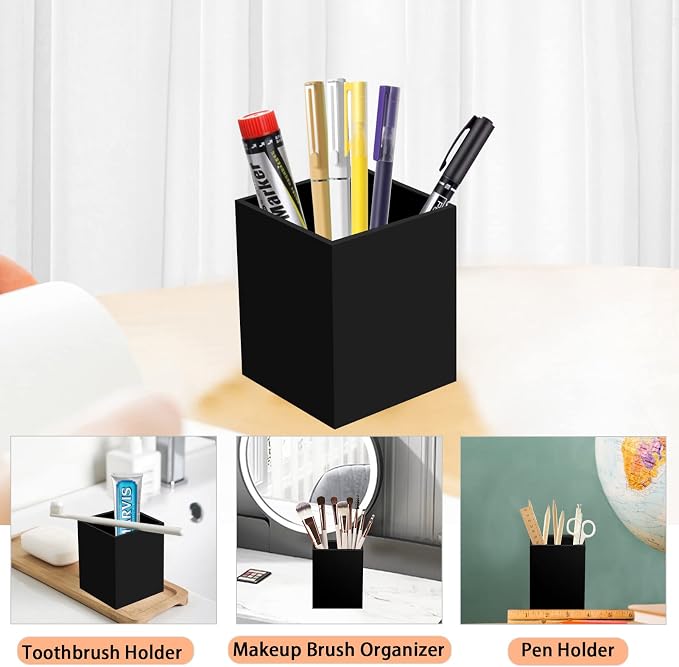 Ptaedex Acrylic Pen Holder Organizer, Black Pencil Holder for Desk, 2 Pack | Pen Holder for Desk, Pen Cup Holder, Makeup Brush Holder, Marker Organizer Office Supplies, Desk Decor for Office Home School