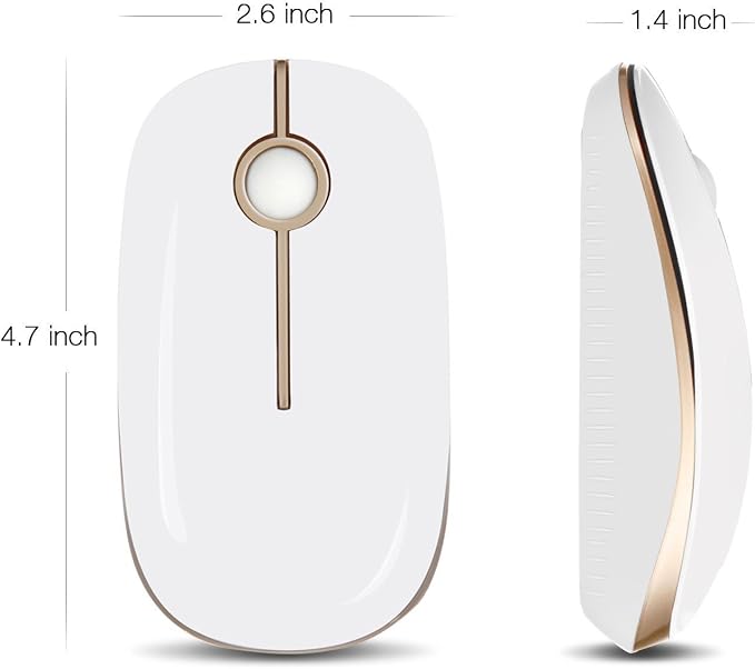 VssoPlor Wireless Mouse, 2.4G Slim Computer Laptop Mouse, White and Gold | Portable Mouse, Plug & Play USB Nano Receiver, Quiet Silent Optical Mice for Notebook, PC, Laptop, Computer, Windows, Mac