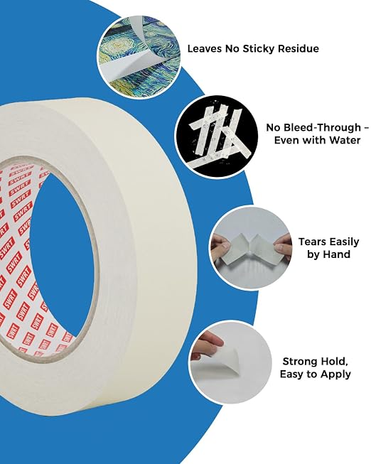 SWRT Masking Tape 2 Inch x 55 Yards, Masking Tape Bulk 10 Rolls (550 Yards Total), White Masking Tape for Painting, Fuse & Perler Beads Art Craft, Clean Removal
