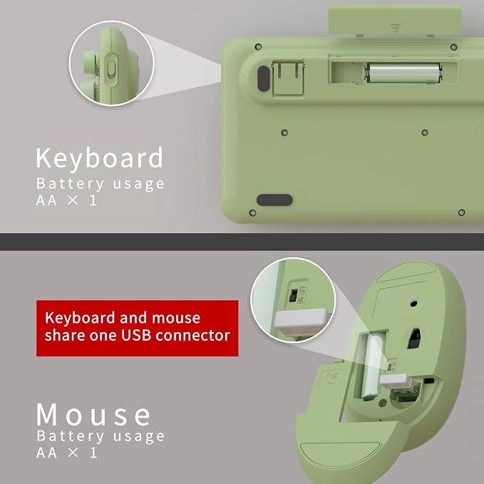 UBOTIE Colorful Wireless Keyboard and Mouse Combo (Green-Colorful) | Retro Typewriter Floating Full-Sized Keys Computer Keyboard with Optical Mouse, 2.4GHz USB Connection for Windows Mac