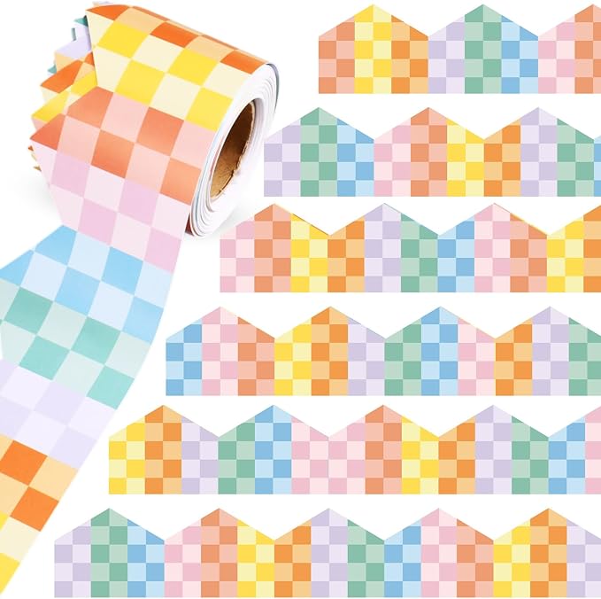 32.8 Ft Colorful Checkerboard Bulletin Border Scalloped Trim | Colorful Gradient Design for Hispanic Heritage Month, Classroom Decor, Back to School Displays, Fiesta Party Bulletin Borders