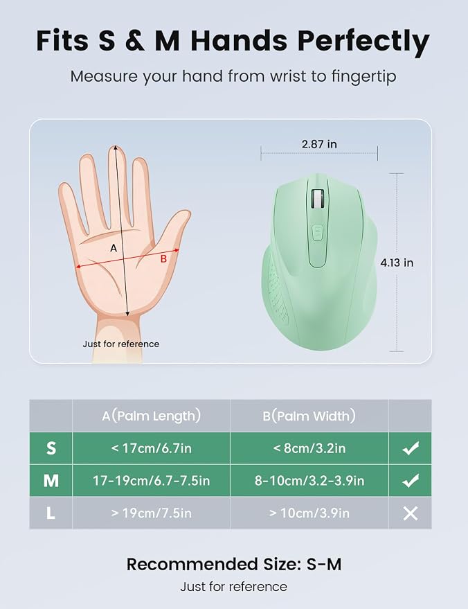 Green Wireless Mouse for Laptop, 2.4GHz Computer Mouse with USB-A Port &USB-C Adapter, Office Cordless Mice with 6 Buttons & 3 Level DPI for Small to Medium Hands, Work with PC, Desktop, Tablet - M21