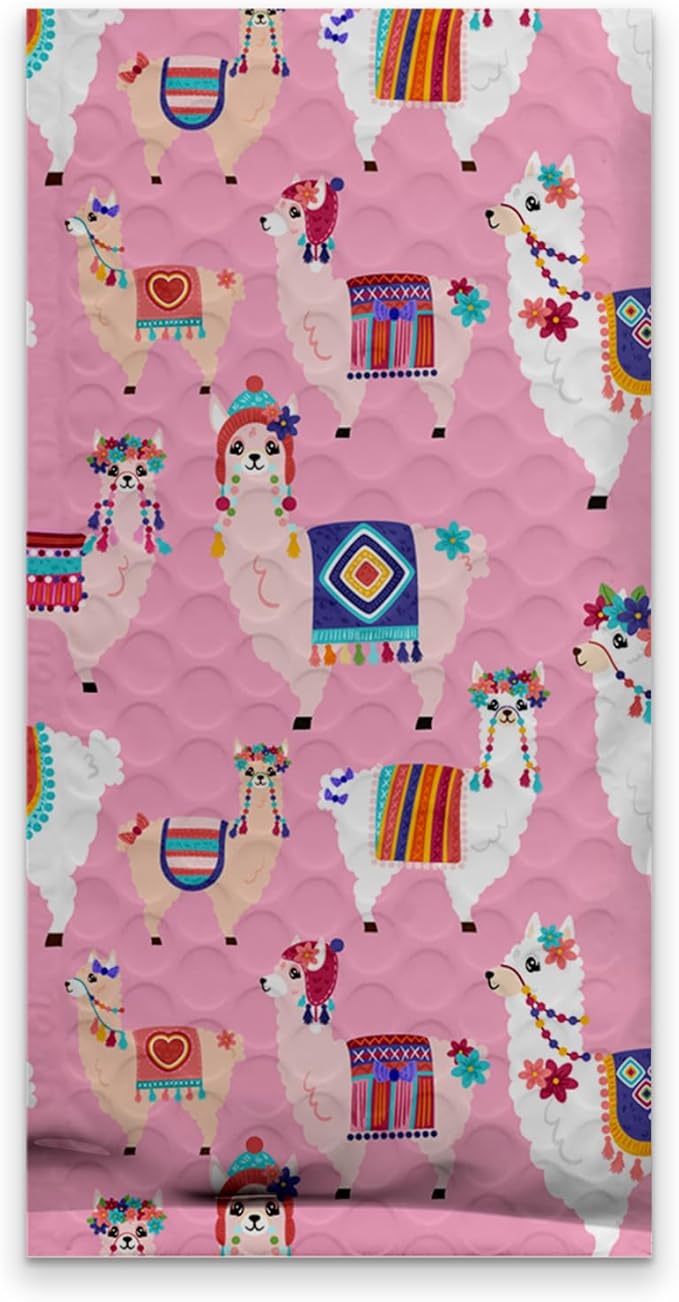 Pro Supply Global Llamas Designer Self-Seal Bubble Mailers Padded - 4"x8" (20 Pieces) - A Colorful Shipping Envelopes Bags for Small Items Packaging, Mailing, Gifts, Documents, Crafts and Accessories.