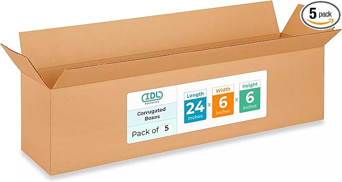 Long Moving & Shipping Boxes 24 x 6 x 6 inches (5-Pack) - Extra Strength 200 lb vs Regular - USA-Made Corrugated Shipping Boxes for USPS/UPS/FEDEX - Long Moving Box for Packaging by IDL Packaging