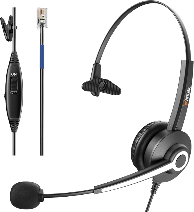 Wantek Cisco Phone Headset for Landline Office Phone,Noise Canceling Microphone and Mute Switch,Telephone Headset Compatible with Cisco IP-7940 7942 7945 7960 7962 7965 7811 7821 8811 8841 8845 8851
