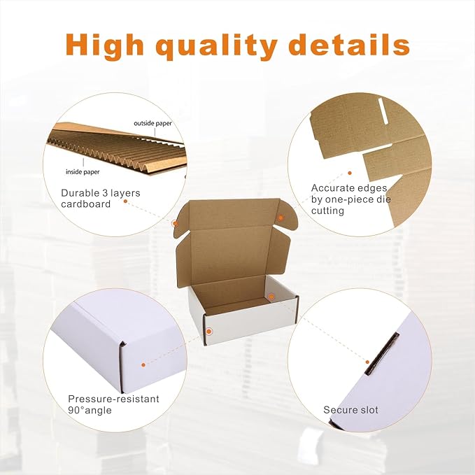 6x4x2'' Small Shipping Boxes 25 Pack, Corrugated Cardboard Mailers for Business, White (CM642-25)