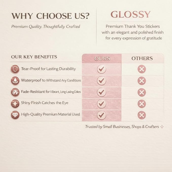 500 Pcs 1.5 Inch Pink and Rose Gold Thank You Stickers for Small Business, Small Business Packaging, Self-Adhesive & Waterproof Stickers with Beautiful Designs, Strong and Durable Envelope Seals