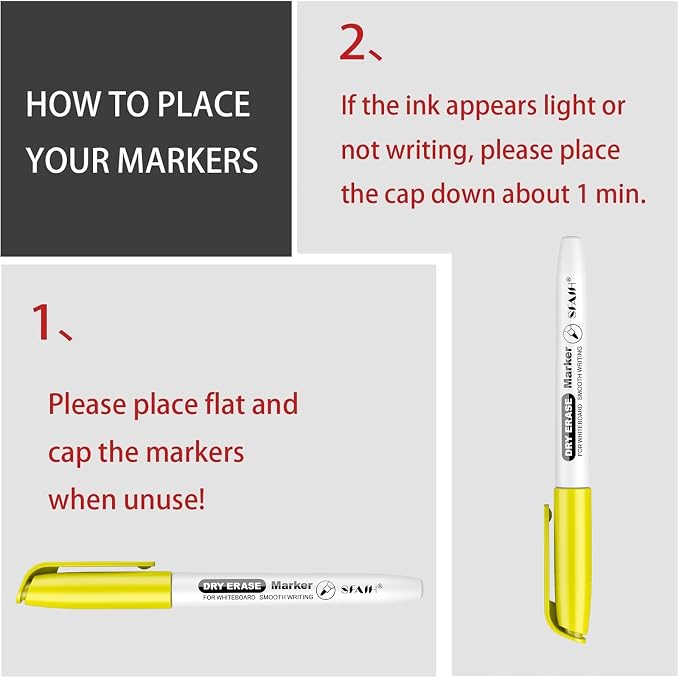 SFAIH Fine Tip Dry Erase Markers, 12 Colors, 12 Pack, 1-2mm Line, Low Odor | Easily Erases, Non-Toxic Ink, Perfect for Whiteboards, Ideal for Office Teams, Study Groups, Homeschooling, Kids & Paper Art