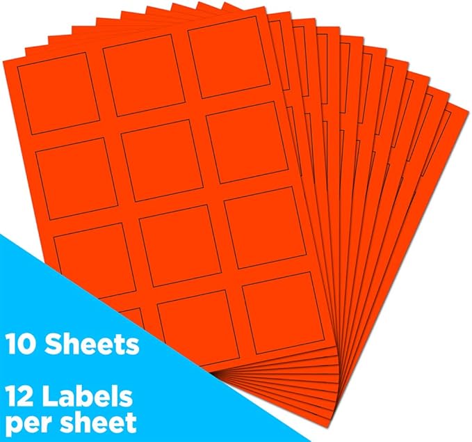 JAM PAPER Product & Container Labels - Square - 2 x 2 - Neon Deep Red/Orange - 120/Pack