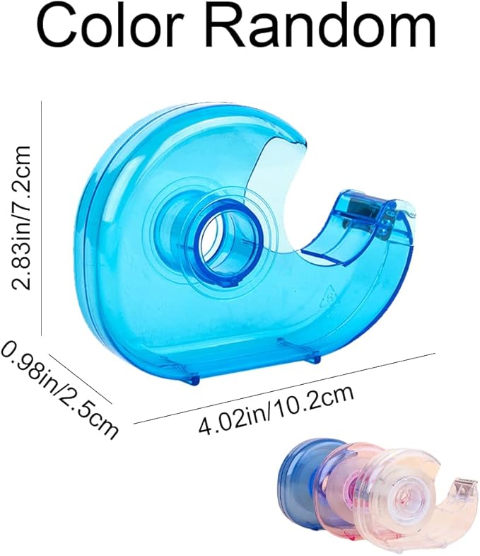 Small Tape Dispenser Desk Portable Adhesive Roll Holder Transparent on Refillable Hand Dispenser for Adhesive Tape Office Home(Random Color)