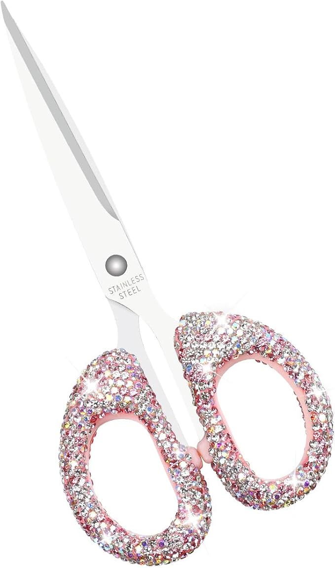 Koqye 6.3-Inch Pink Rhinestone Scissors - Stainless Steel Cute Scissors for Office, Home & Crafting, Decorative Bling Handle Paper Cutting Tool (Pink)