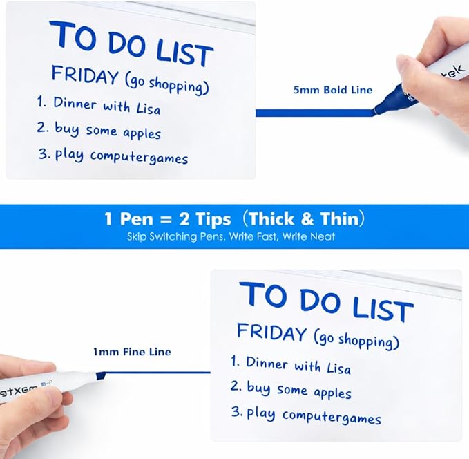 maxtek Low Odor Dry Erase Markers Blue Chisel Tip, Whiteboard Markers Set 4 Count with 1 Magnetic Eraser